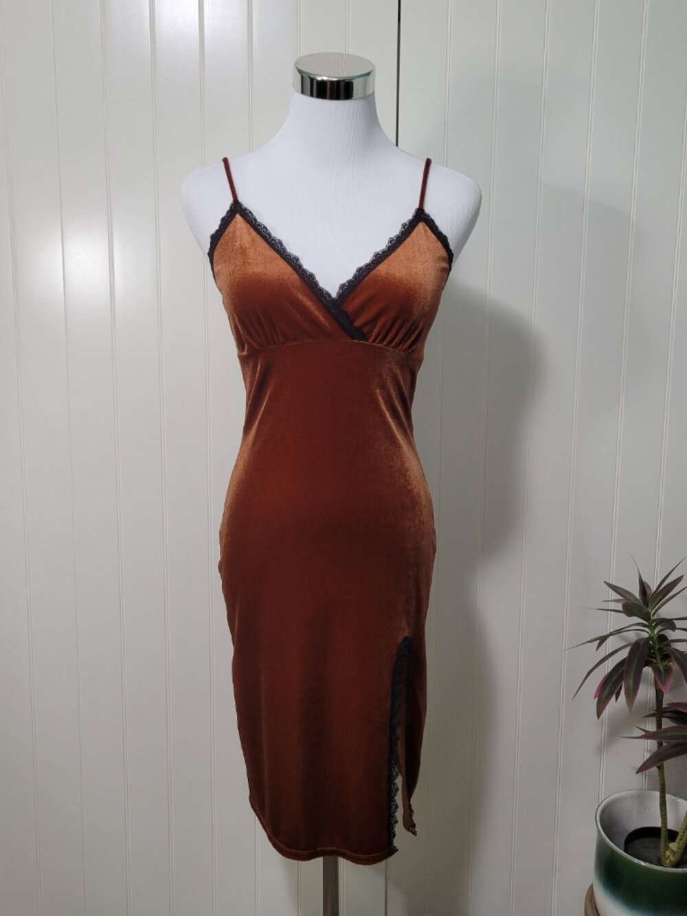 Velvet Burnt Orange Black Lace Whimsigoth Practical Magic Witch Cami Slip Dress